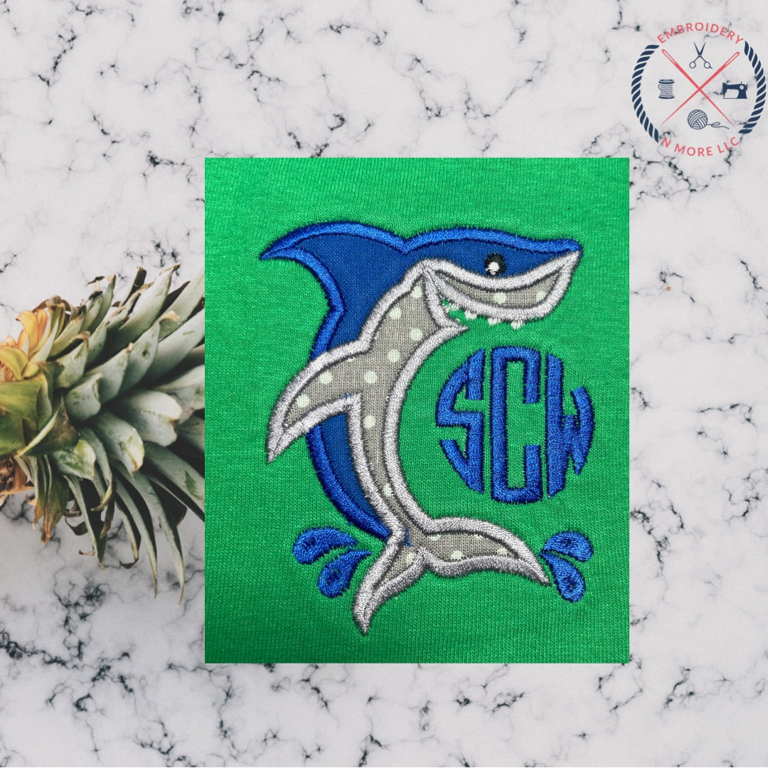Shark Monogram  Applique/ Embroidered T-Shirt