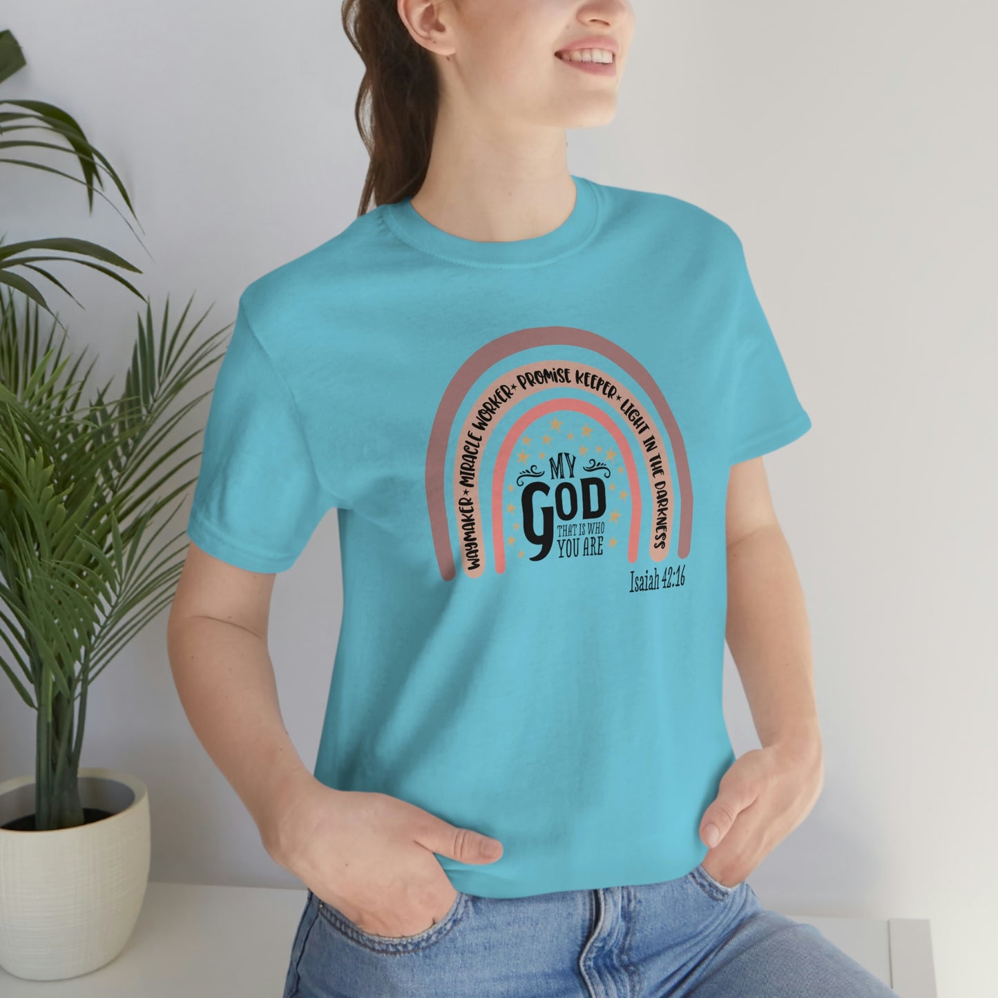 Way Maker Miracle Worker Promise Keeper Light in the Darkness  God Rainbow/ Faith/ Christian Unisex Jersey Short Sleeve Tee Shirt