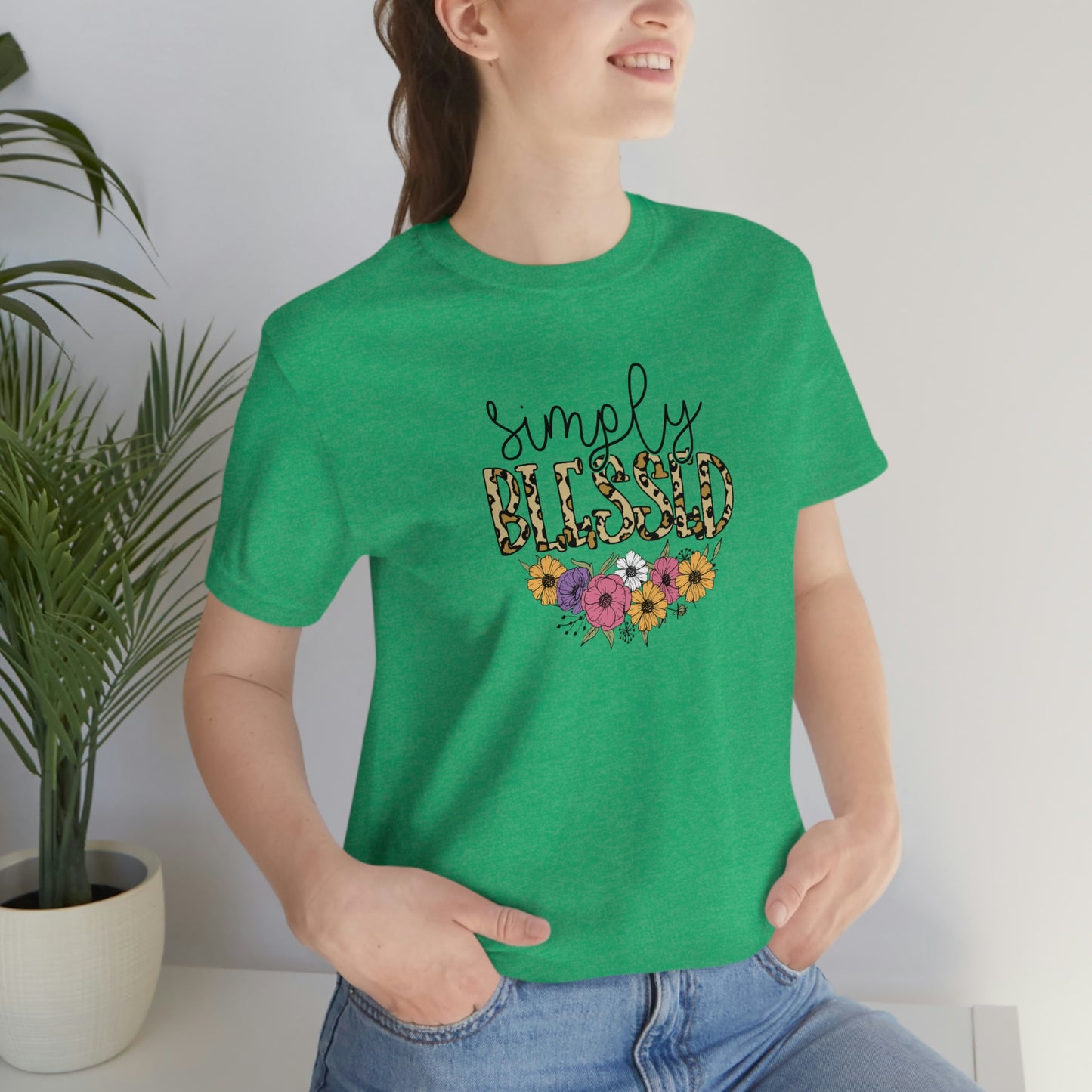 Simply Blessed/ Flowers/ Faith/ Cute Unisex Jersey Short Sleeve Tee Shirt