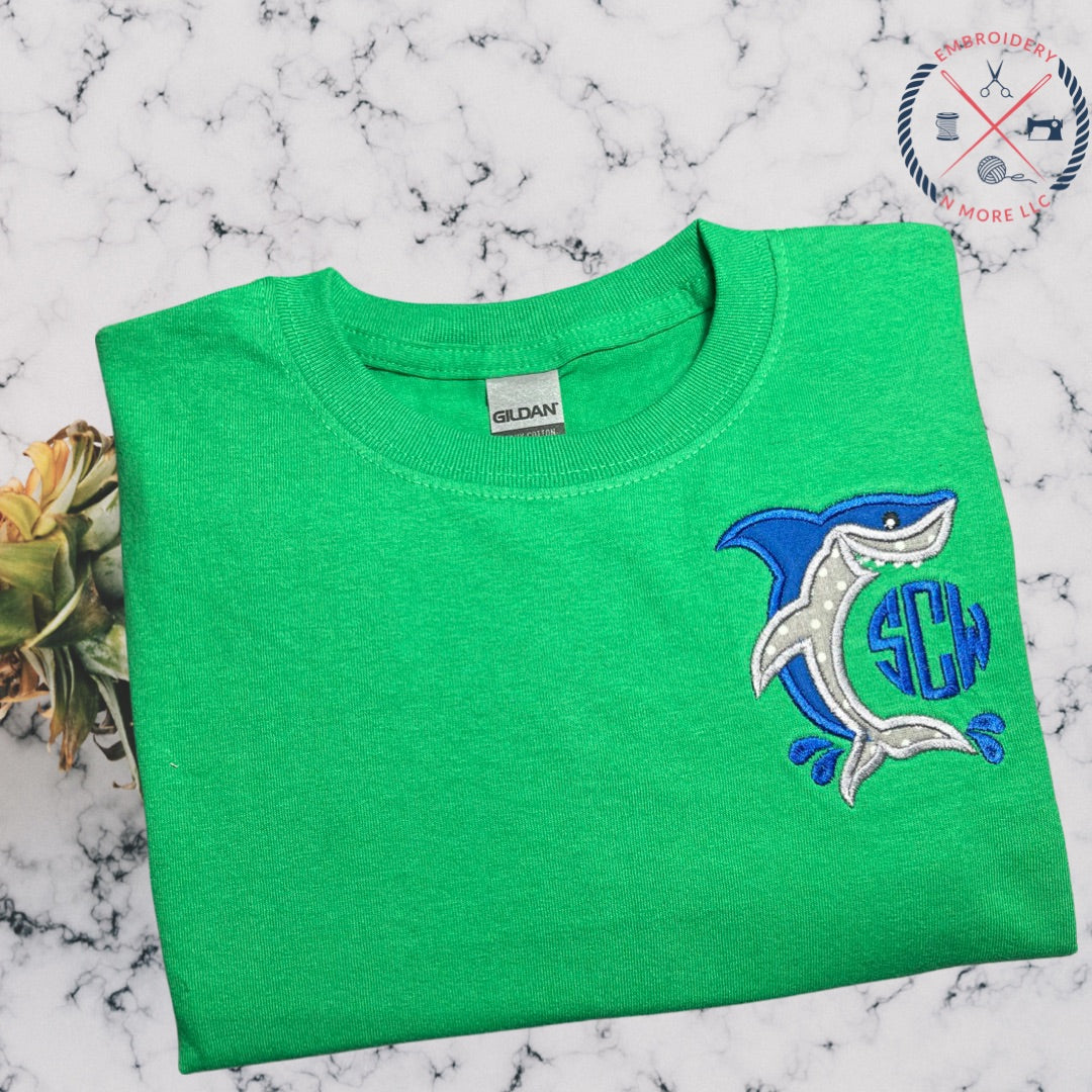 Shark Monogram  Applique/ Embroidered T-Shirt