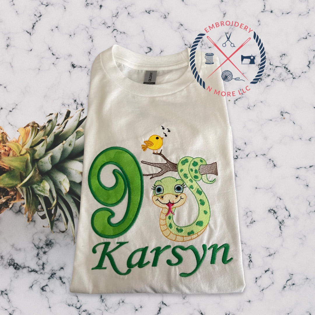 Cute Snake  Birthday Shirt Embroidered/Applique T-Shirt