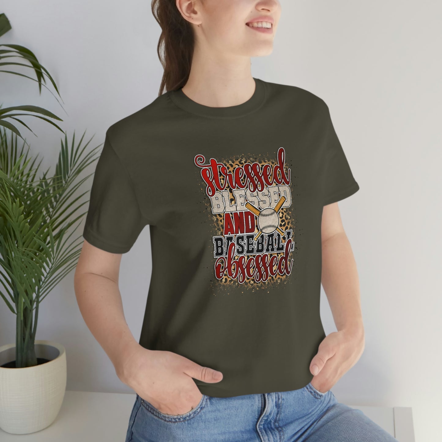 Stressed Blessed and Baseball Obsessed/ Baseball Mom Unisex Jersey Short Sleeve Tee Shirt