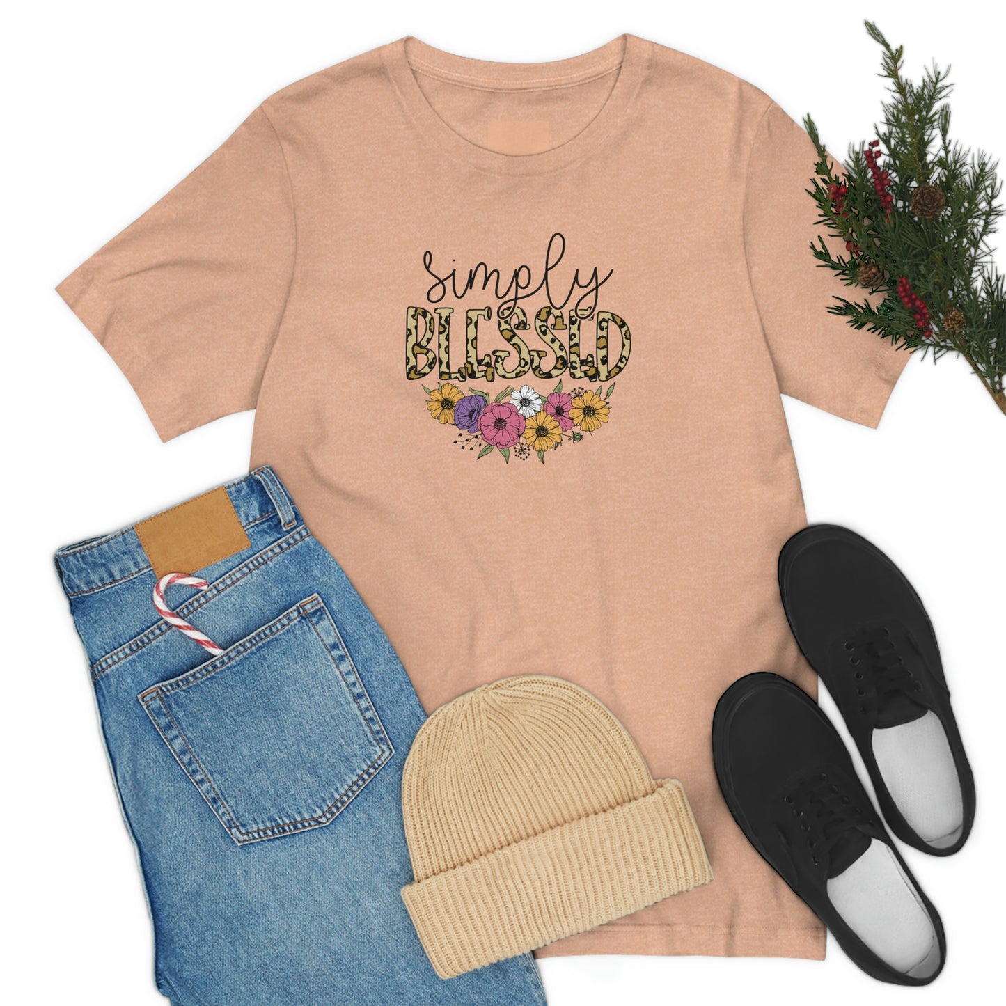 Simply Blessed/ Flowers/ Faith/ Cute Unisex Jersey Short Sleeve Tee Shirt