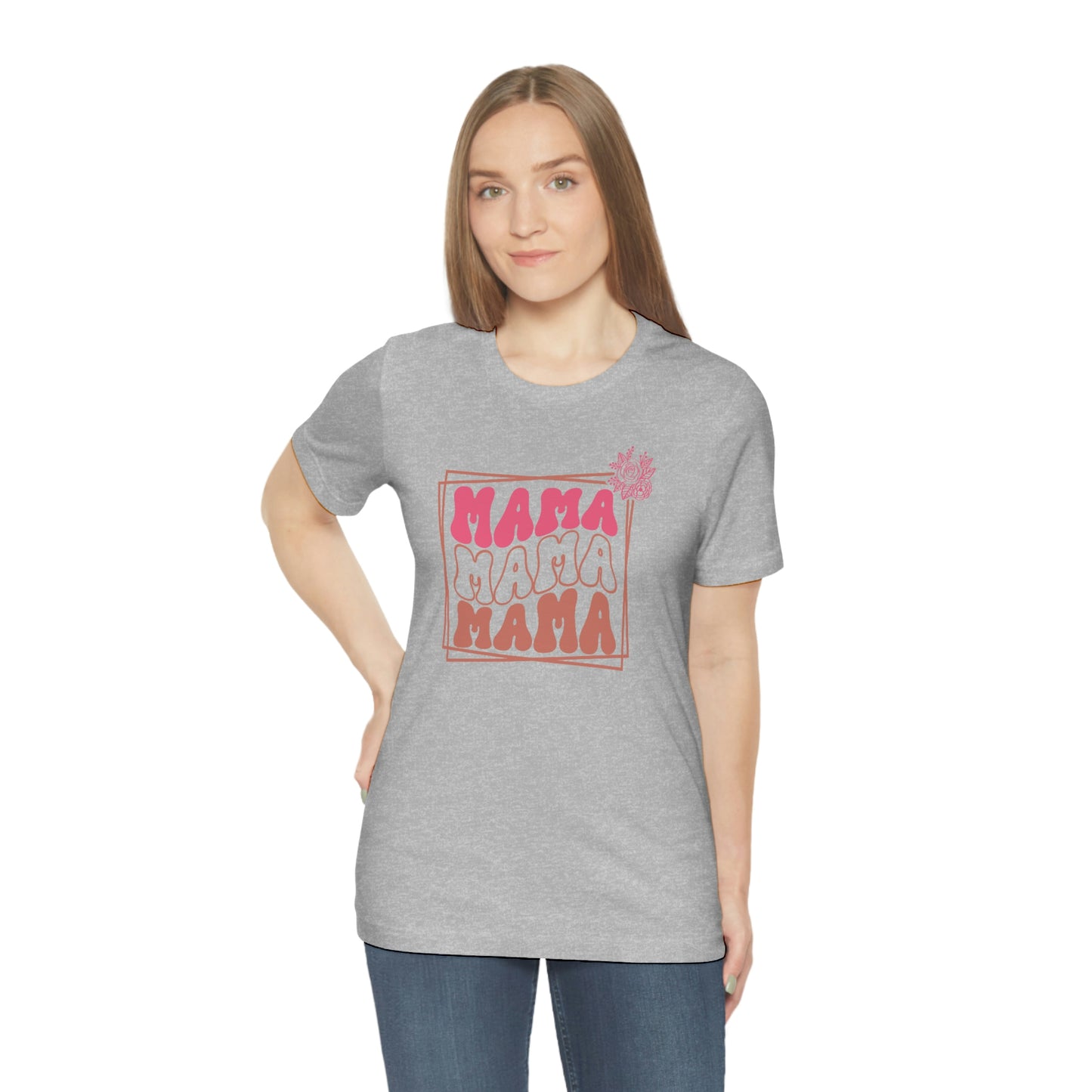 Retro Mama Repeat with Frame and Flower Unisex Jersey Short Sleeve Tee Shirt