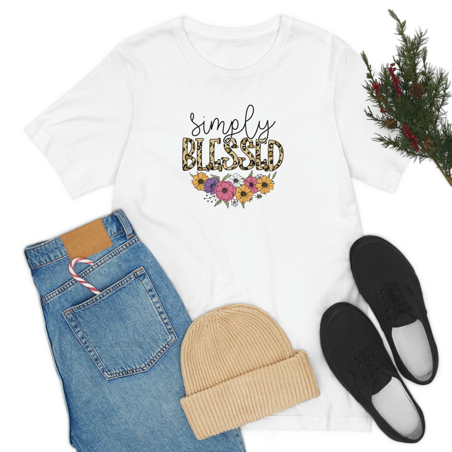 Simply Blessed/ Flowers/ Faith/ Cute Unisex Jersey Short Sleeve Tee Shirt