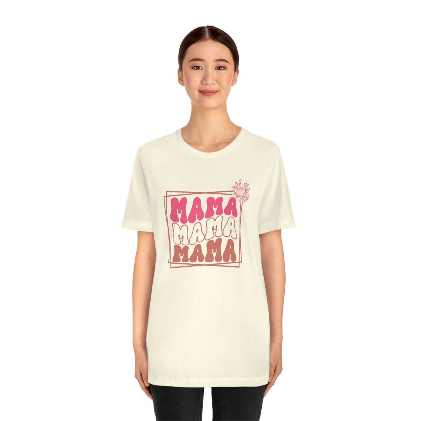 Retro Mama Repeat with Frame and Flower Unisex Jersey Short Sleeve Tee Shirt