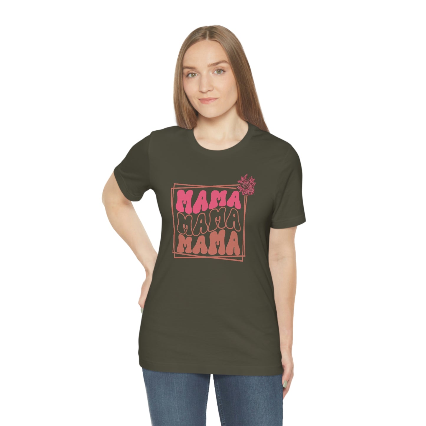 Retro Mama Repeat with Frame and Flower Unisex Jersey Short Sleeve Tee Shirt