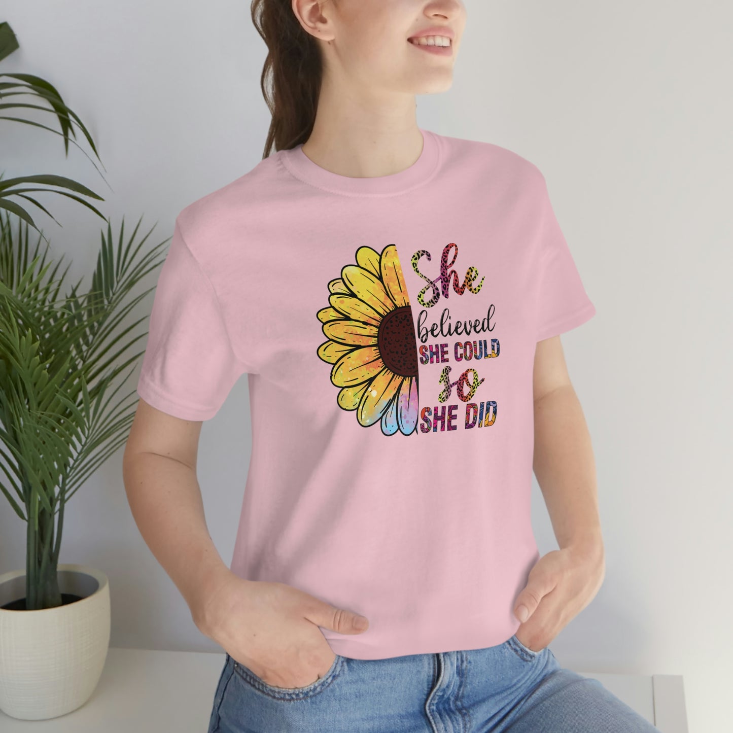 She believed she could so she did sunflower Unisex Jersey Short Sleeve Tee shirt