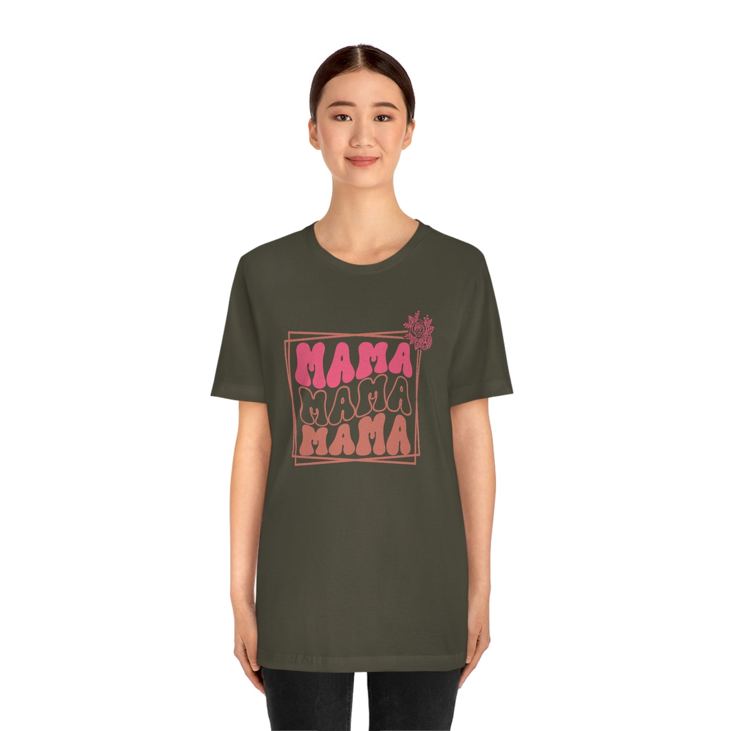 Retro Mama Repeat with Frame and Flower Unisex Jersey Short Sleeve Tee Shirt