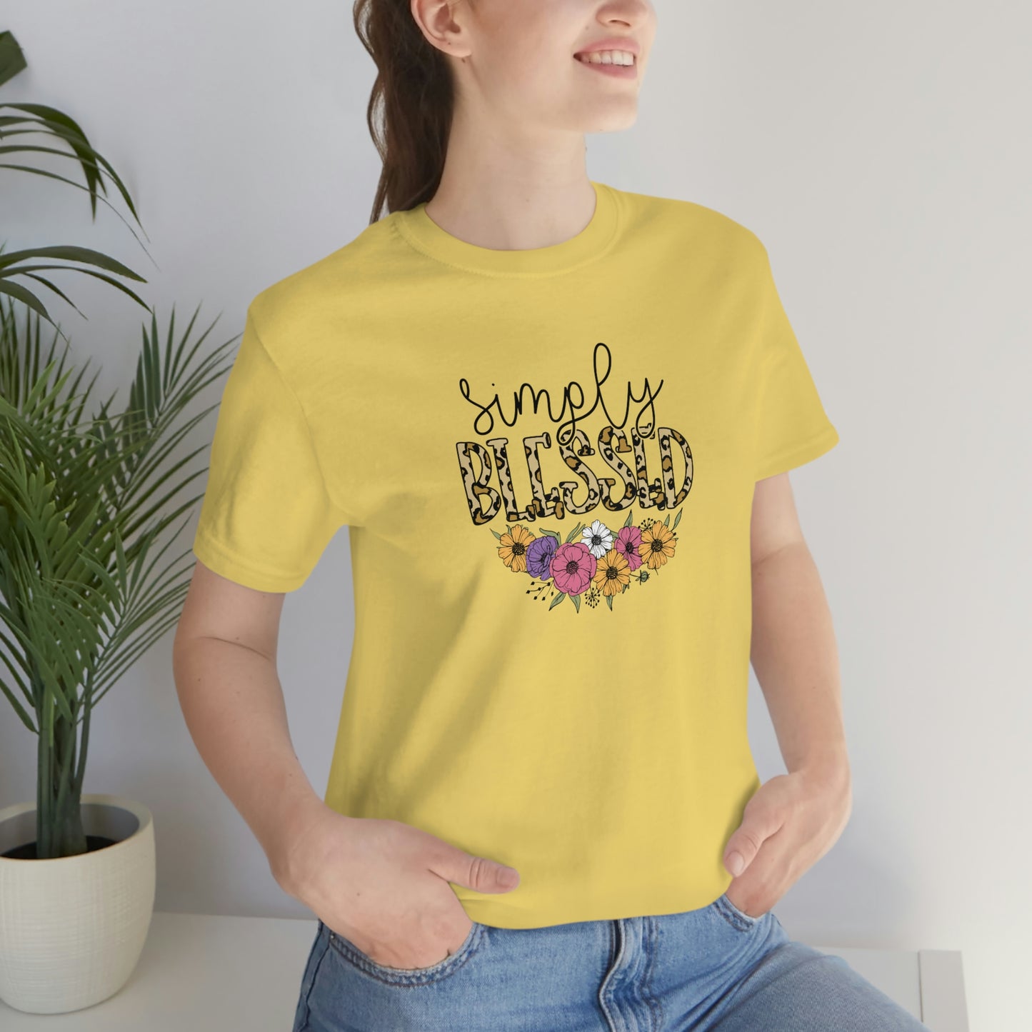 Simply Blessed/ Flowers/ Faith/ Cute Unisex Jersey Short Sleeve Tee Shirt