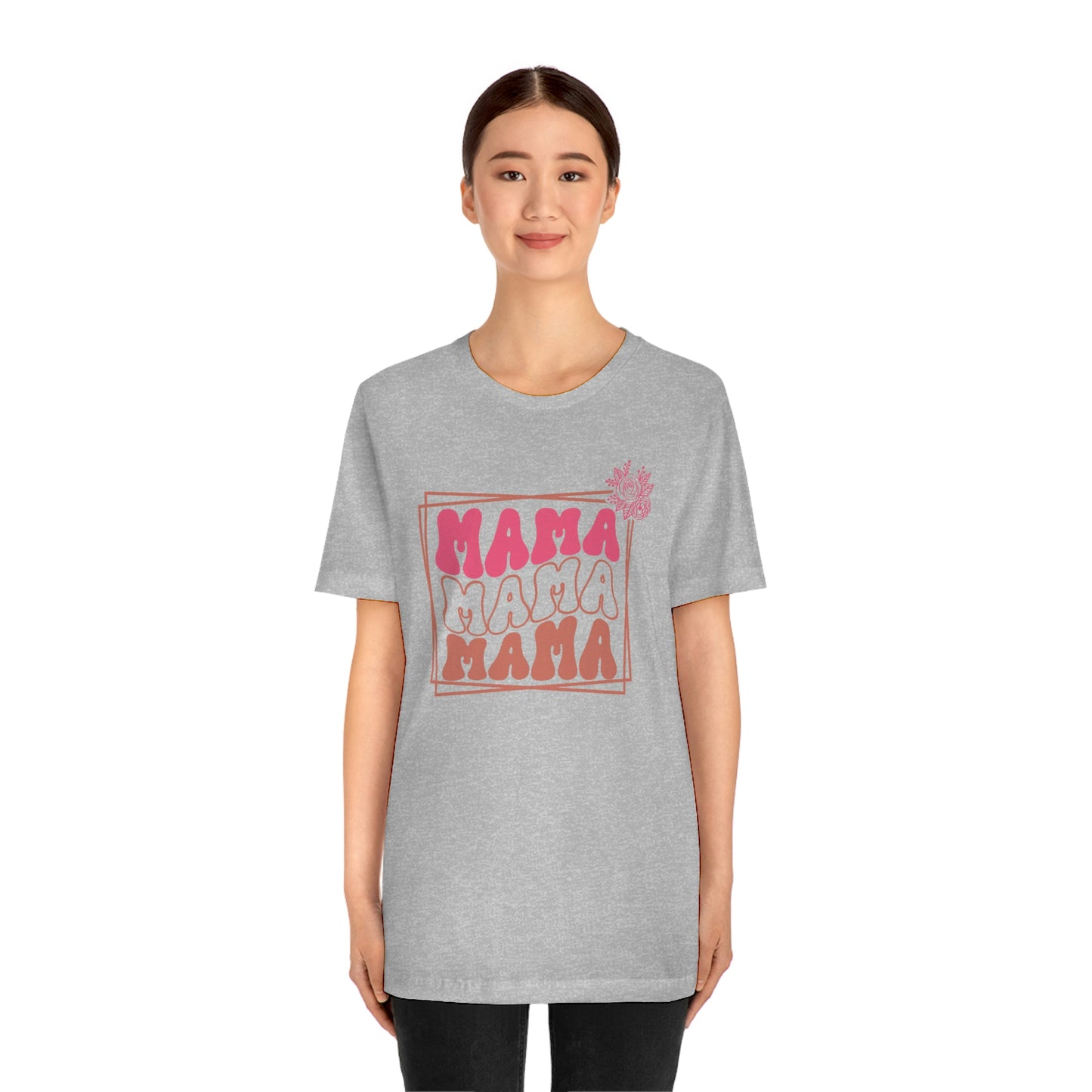 Retro Mama Repeat with Frame and Flower Unisex Jersey Short Sleeve Tee Shirt