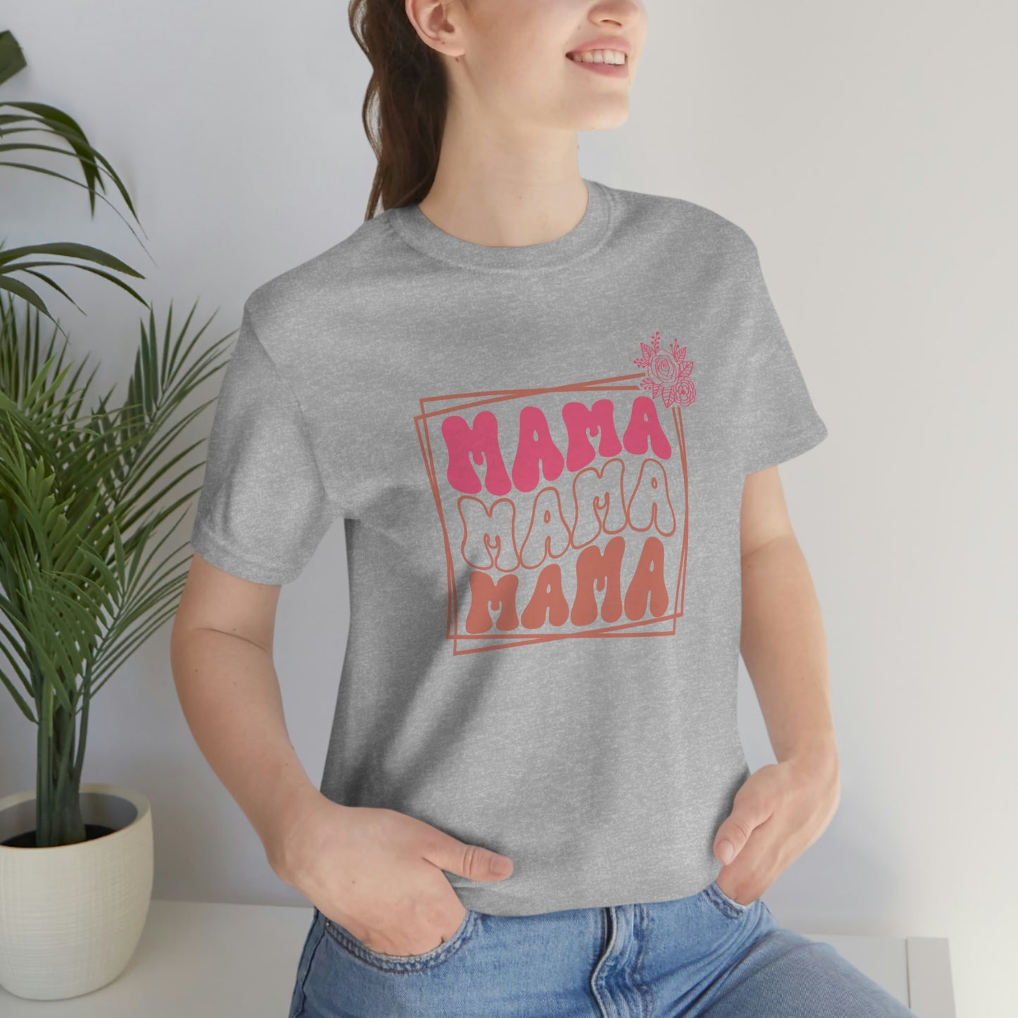 Retro Mama Repeat with Frame and Flower Unisex Jersey Short Sleeve Tee Shirt