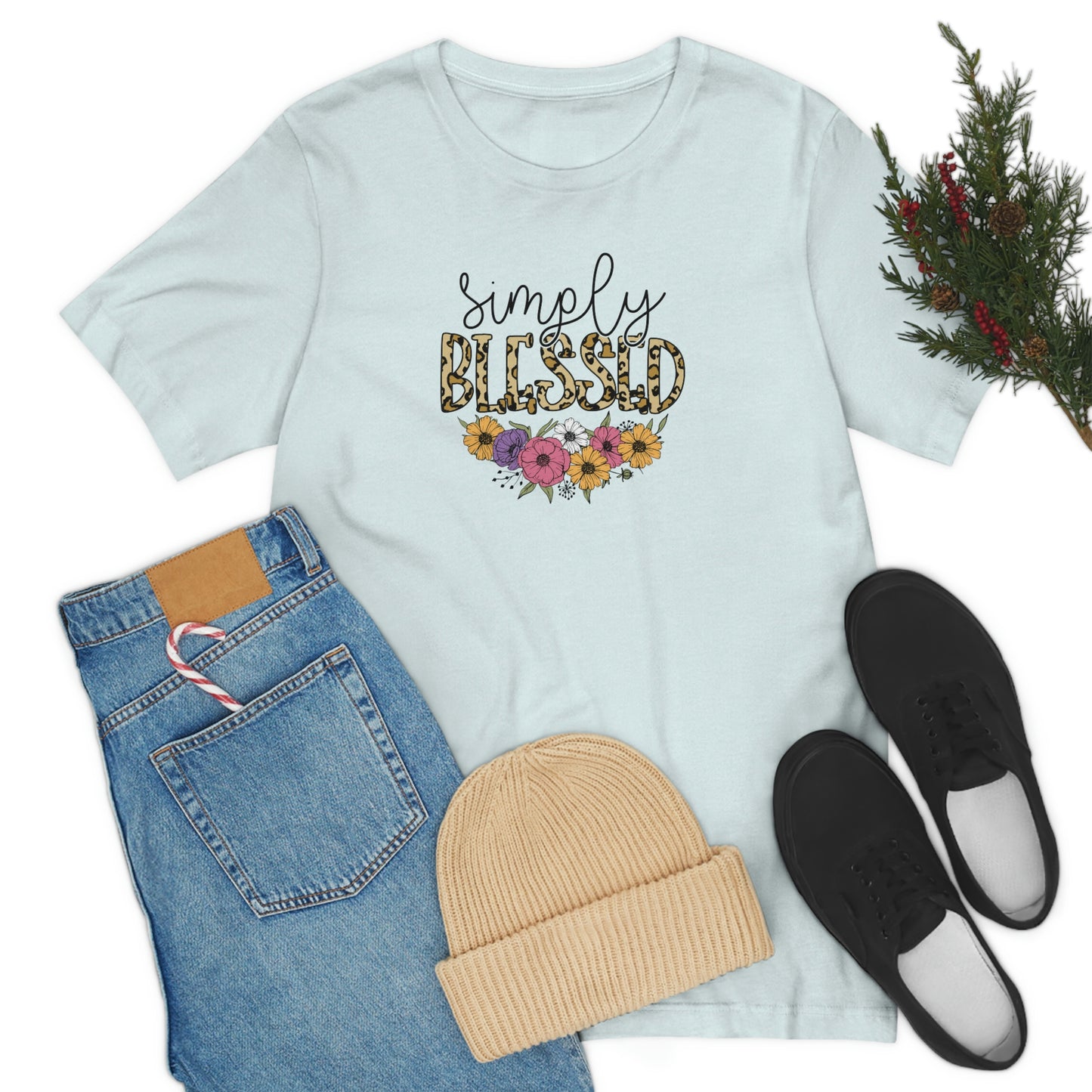 Simply Blessed/ Flowers/ Faith/ Cute Unisex Jersey Short Sleeve Tee Shirt