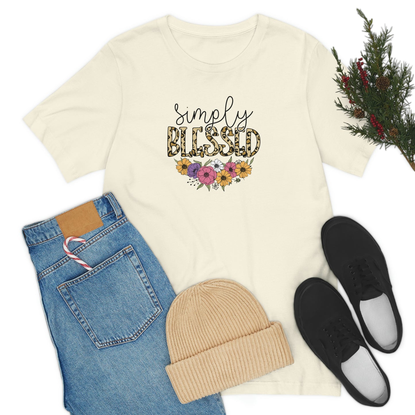 Simply Blessed/ Flowers/ Faith/ Cute Unisex Jersey Short Sleeve Tee Shirt