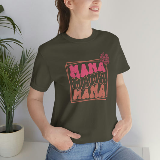 Retro Mama Repeat with Frame and Flower Unisex Jersey Short Sleeve Tee Shirt