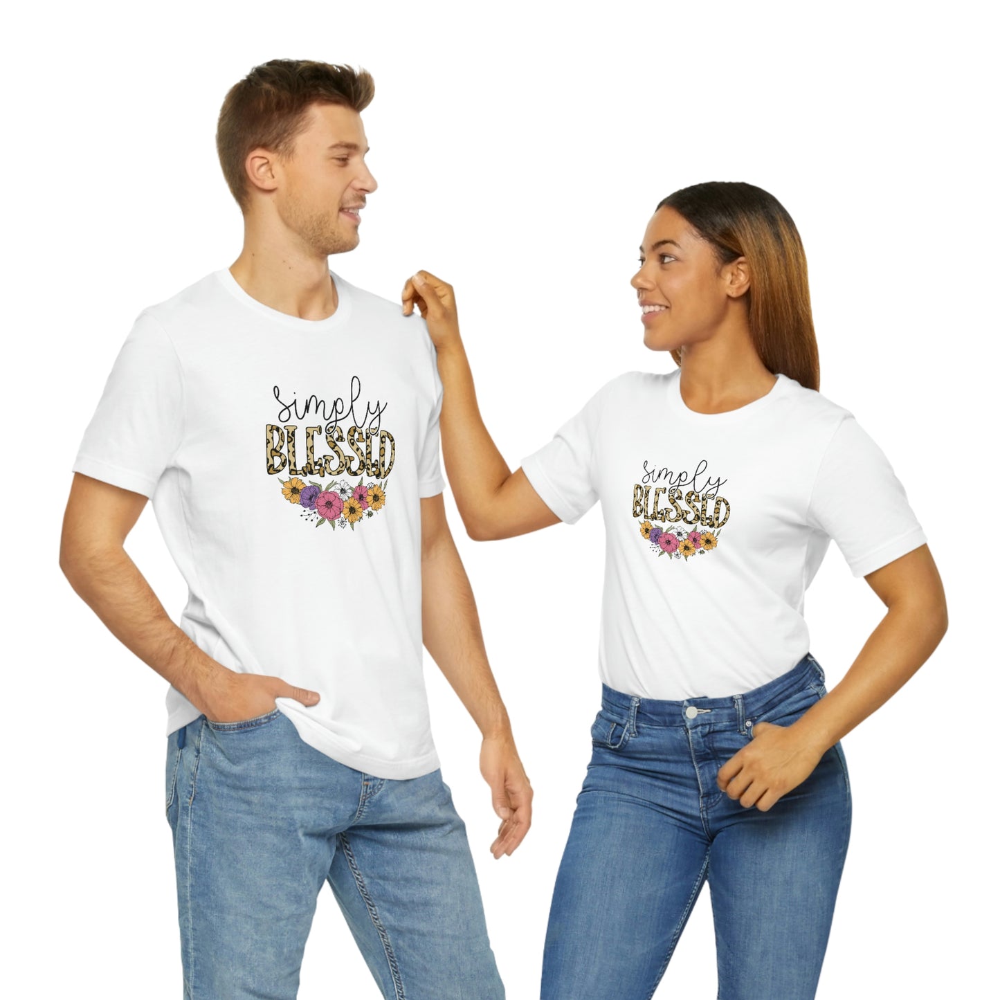 Simply Blessed/ Flowers/ Faith/ Cute Unisex Jersey Short Sleeve Tee Shirt