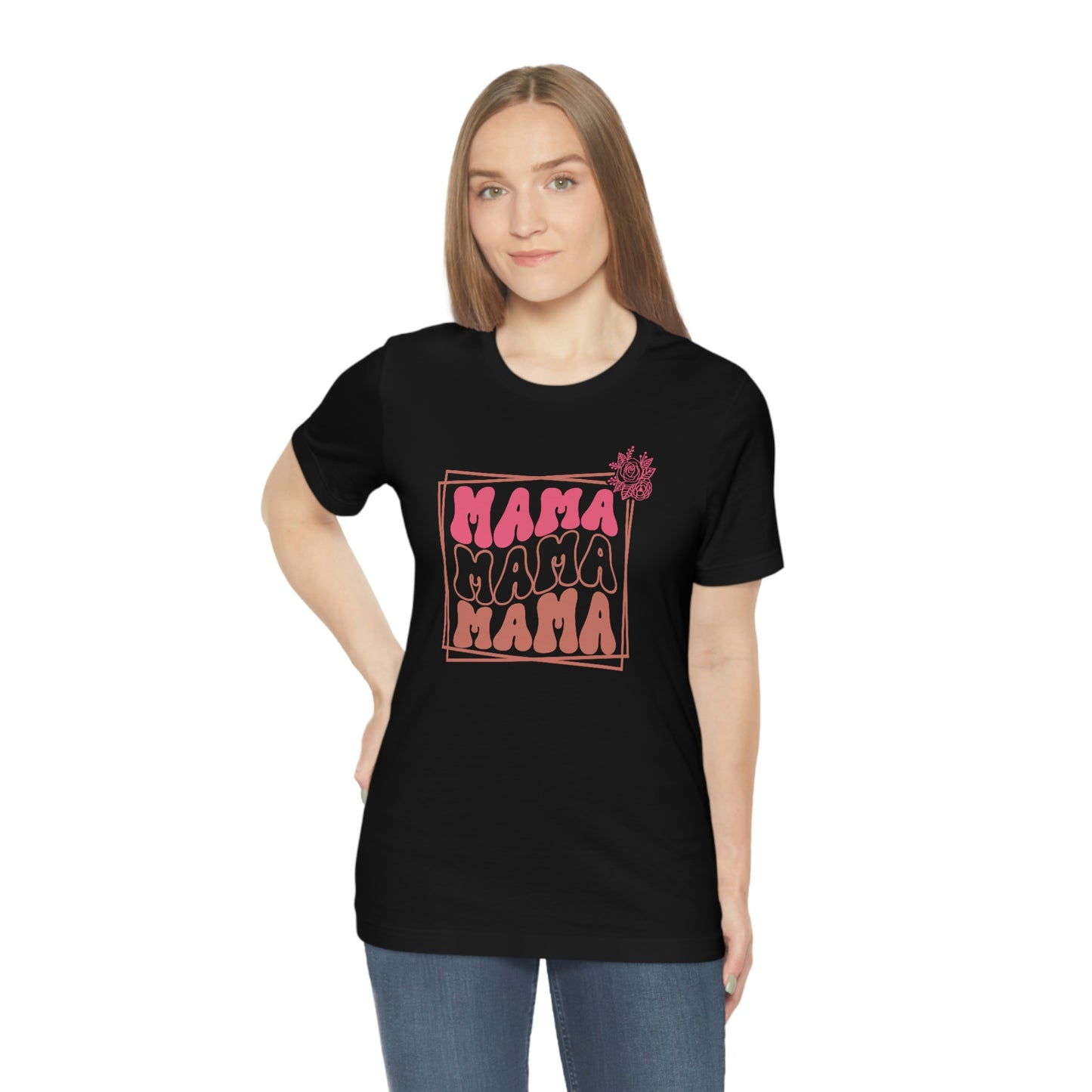 Retro Mama Repeat with Frame and Flower Unisex Jersey Short Sleeve Tee Shirt