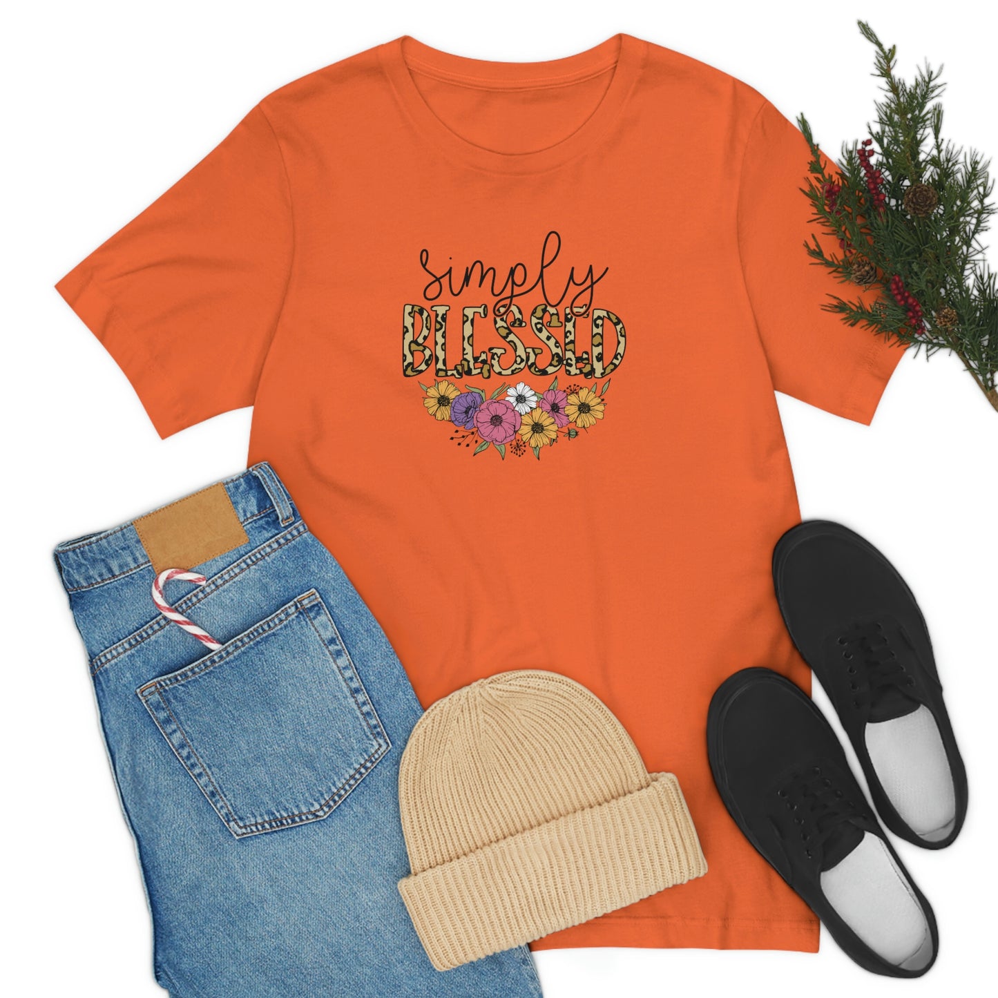 Simply Blessed/ Flowers/ Faith/ Cute Unisex Jersey Short Sleeve Tee Shirt