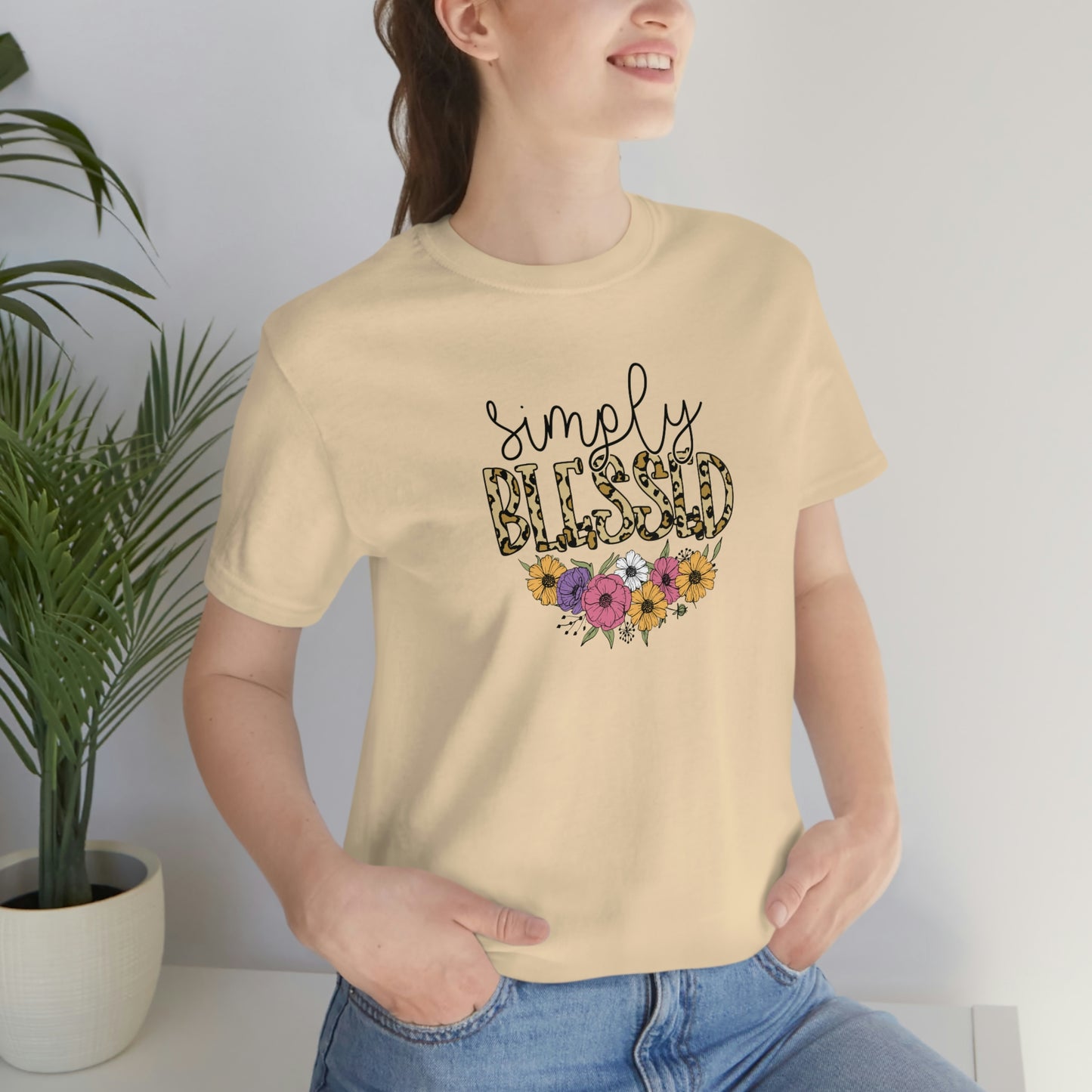 Simply Blessed/ Flowers/ Faith/ Cute Unisex Jersey Short Sleeve Tee Shirt