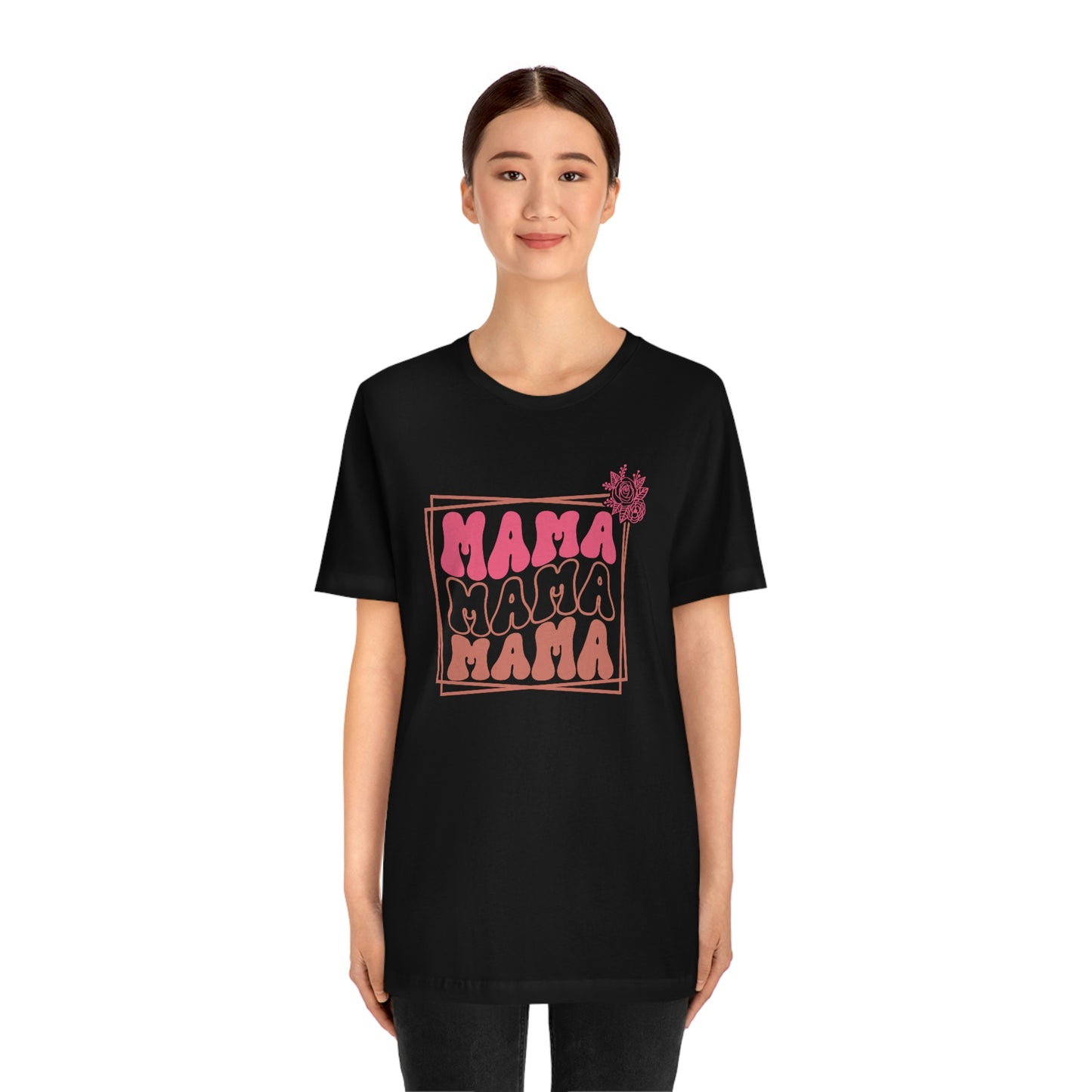 Retro Mama Repeat with Frame and Flower Unisex Jersey Short Sleeve Tee Shirt