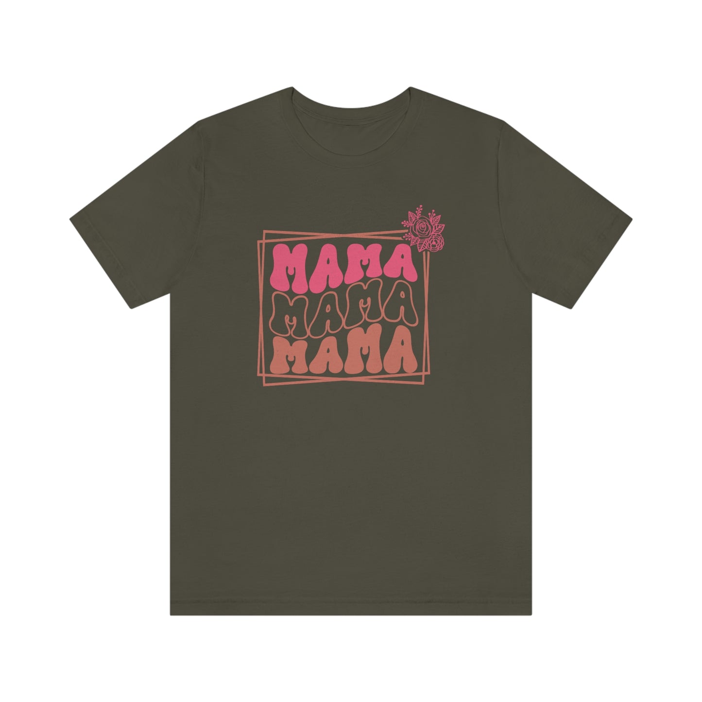 Retro Mama Repeat with Frame and Flower Unisex Jersey Short Sleeve Tee Shirt