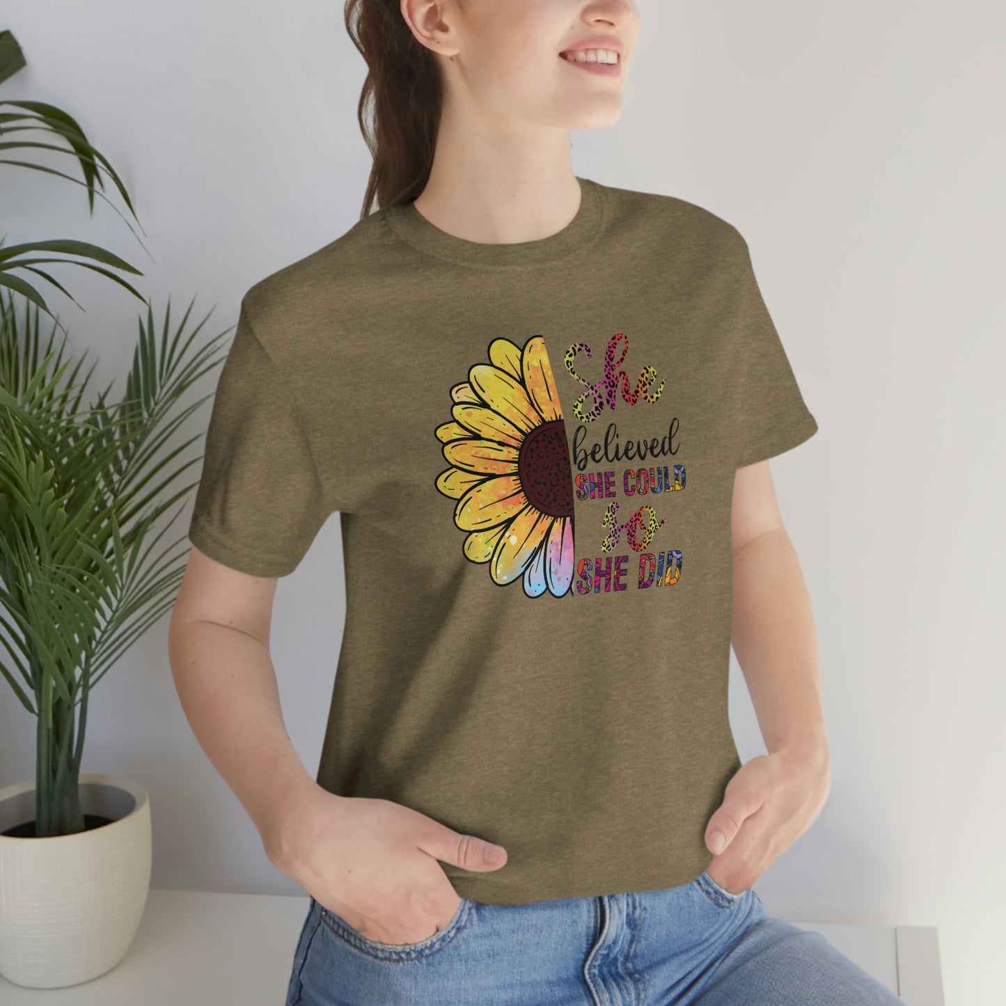 She believed she could so she did sunflower Unisex Jersey Short Sleeve Tee shirt